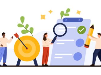 Illustration of Tiny people with a check to do list, a magnifying glass and a target.